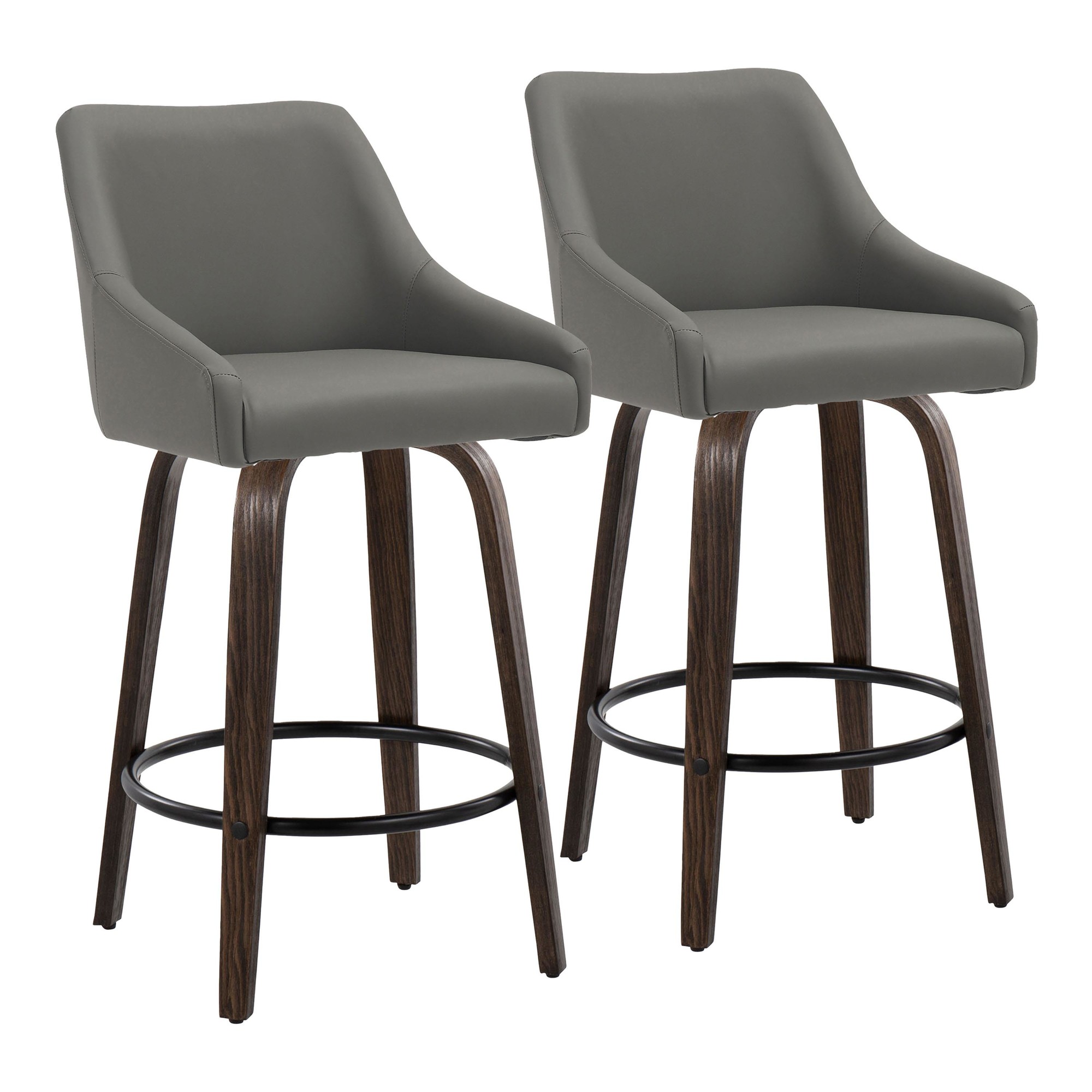 Hannah 26 Transitional Walnut and Grey Swivel Counter Stools (Set of 2) 3 Hannah 26 Transitional Walnut and Grey Swivel Counter Stools (Set of 2) - Image 3