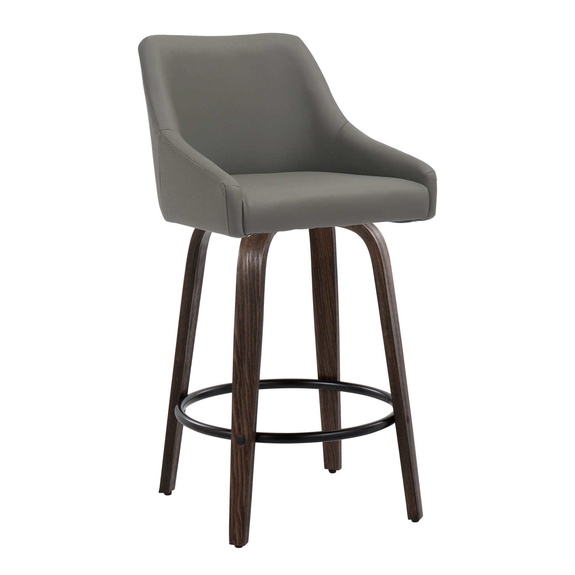 Hannah 26 Transitional Walnut and Grey Swivel Counter Stools (Set of 2) 4 Hannah 26 Transitional Walnut and Grey Swivel Counter Stools (Set of 2) - Image 4