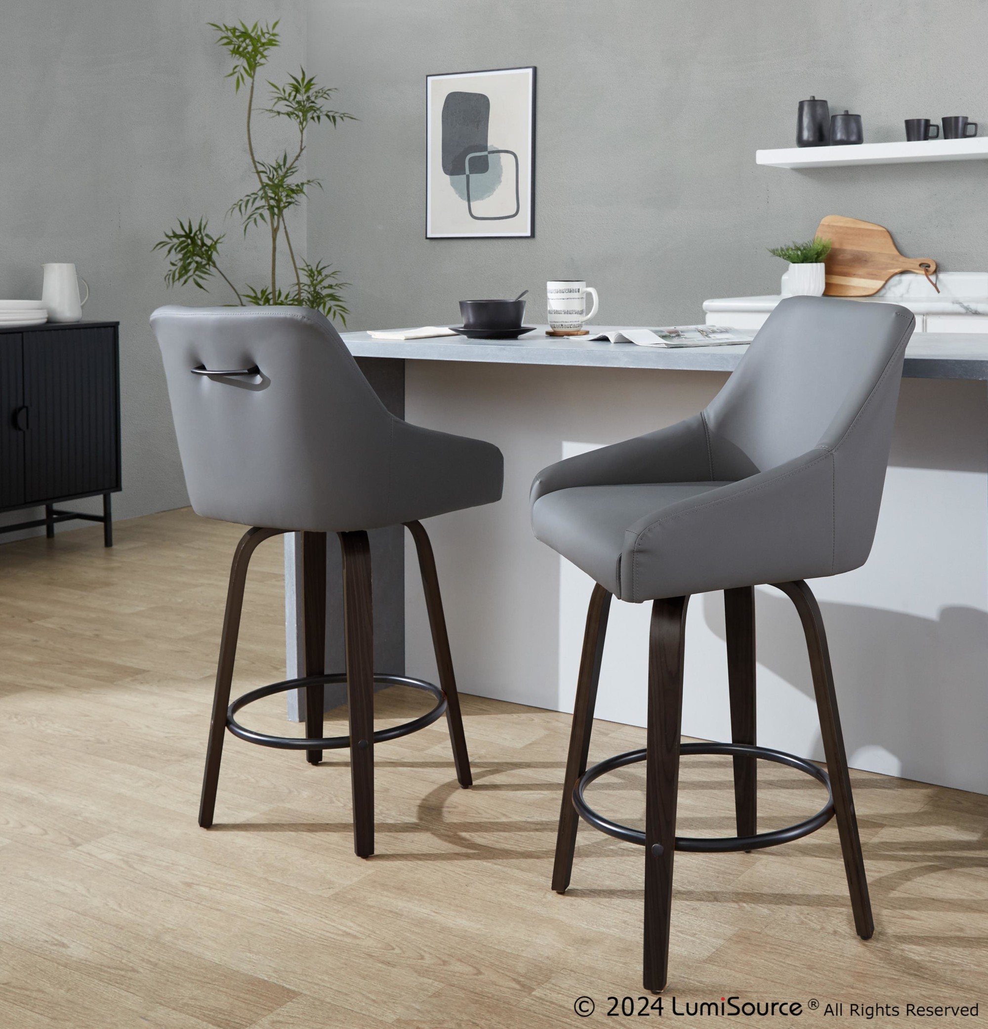 Hannah 26 Transitional Walnut and Grey Swivel Counter Stools (Set of 2) 1 Hannah 26 Transitional Walnut and Grey Swivel Counter Stools (Set of 2)