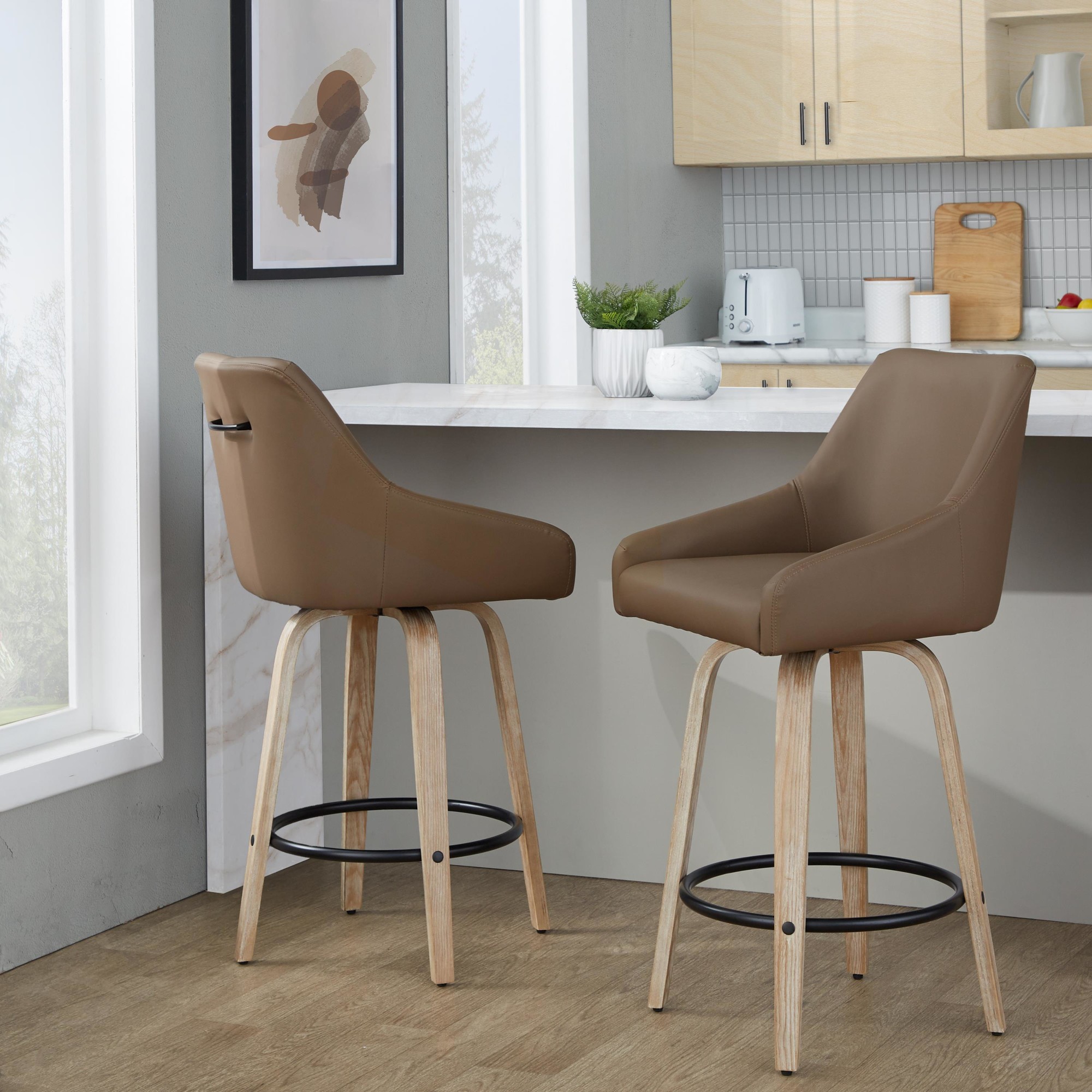 Hannah 26" Transitional Whitewashed Wood Counter Stools (Set of 2) 2 Hannah 26" Transitional Whitewashed Wood Counter Stools (Set of 2) - Image 2