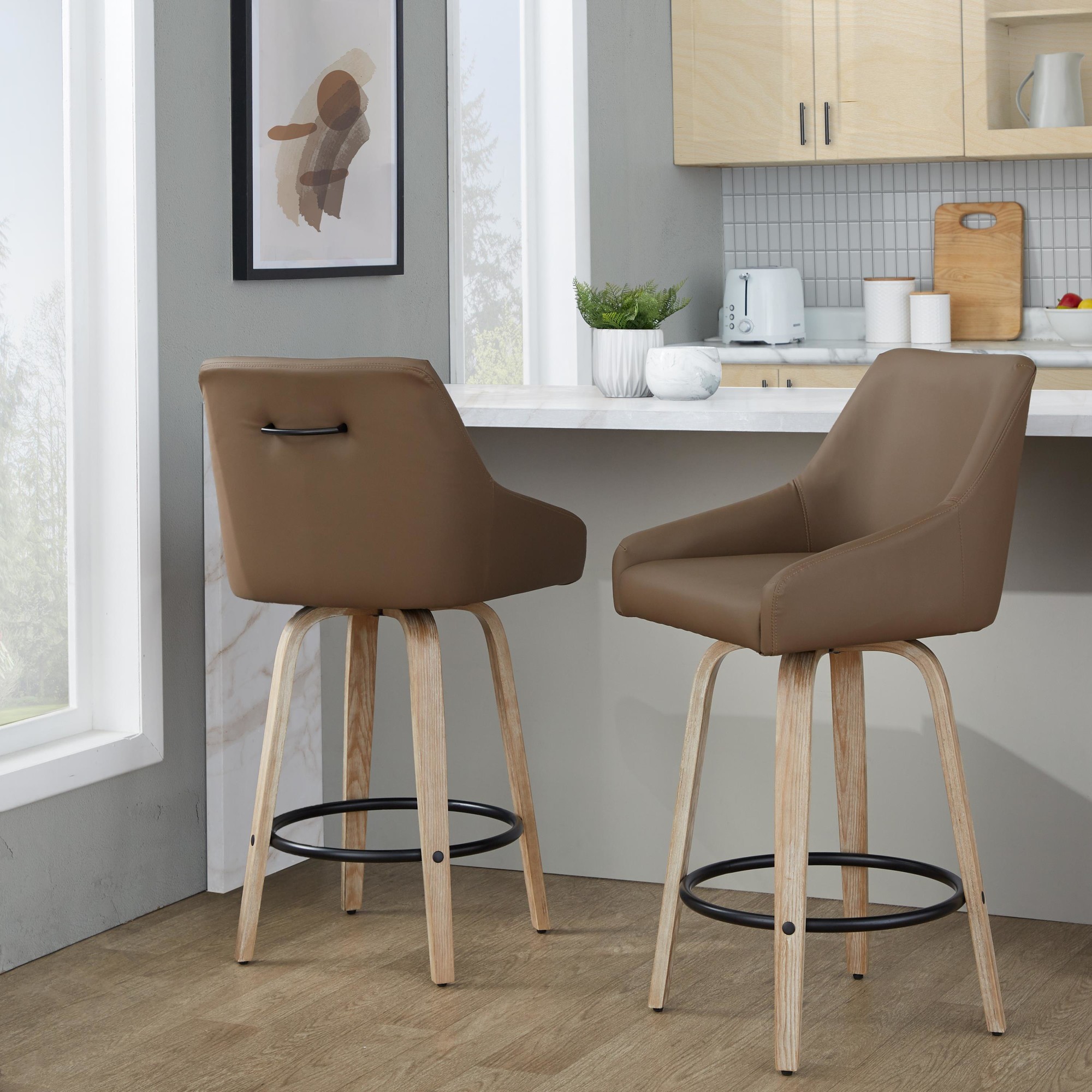 Hannah 26" Transitional Whitewashed Wood Counter Stools (Set of 2) 1 Hannah 26" Transitional Whitewashed Wood Counter Stools (Set of 2)