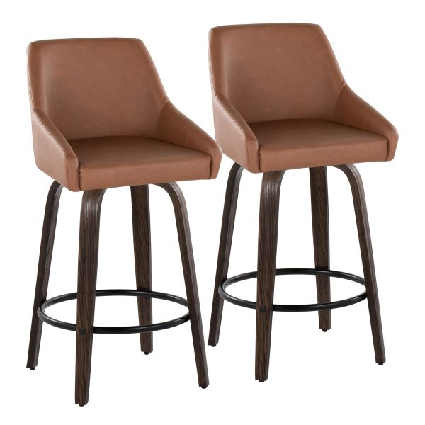Hannah 26 Walnut and Camel Transitional Swivel Stools Set of 2 2