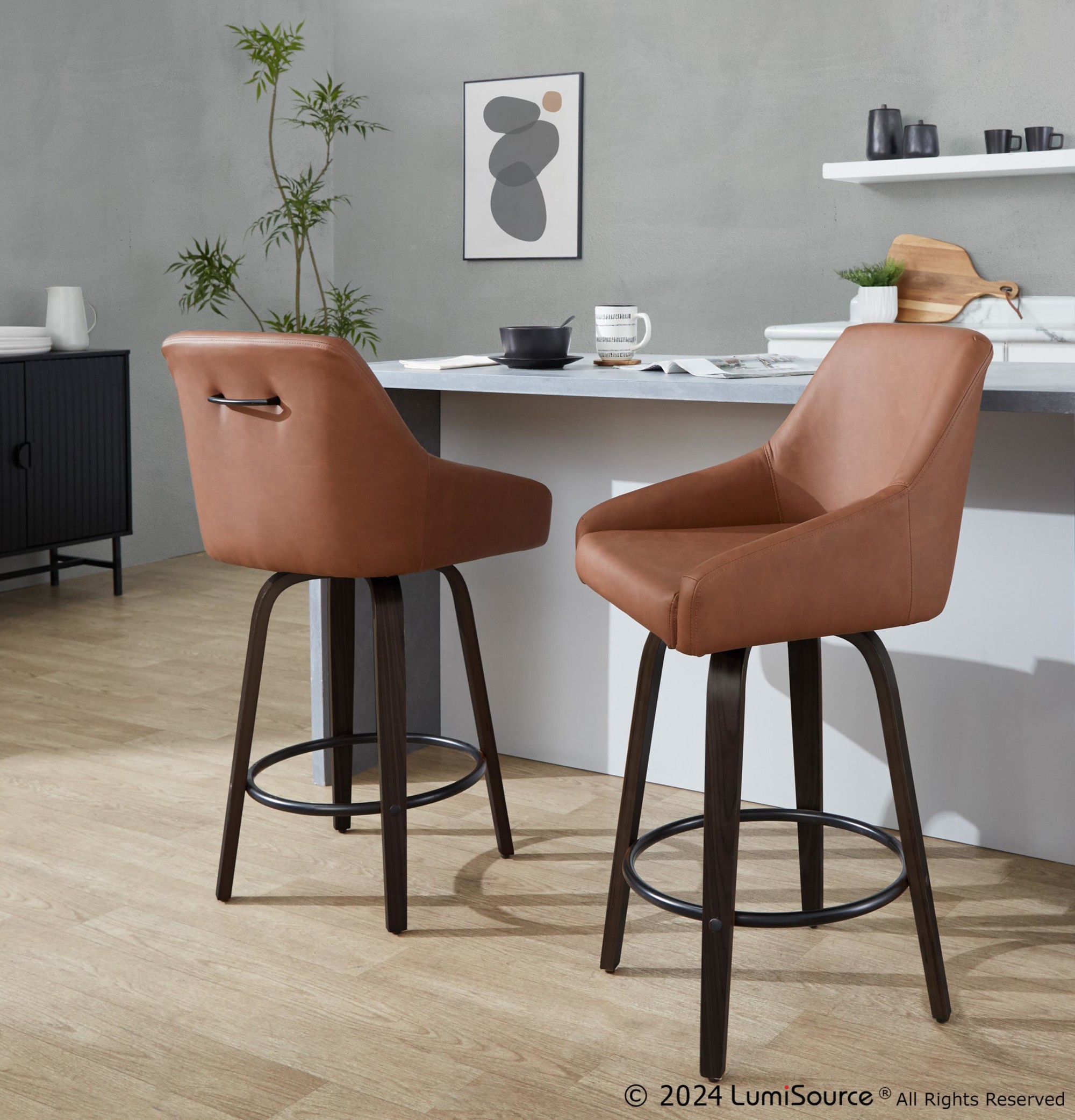 Hannah 26" Walnut and Camel Transitional Swivel Stools (Set of 2) 1 Hannah 26" Walnut and Camel Transitional Swivel Stools (Set of 2)