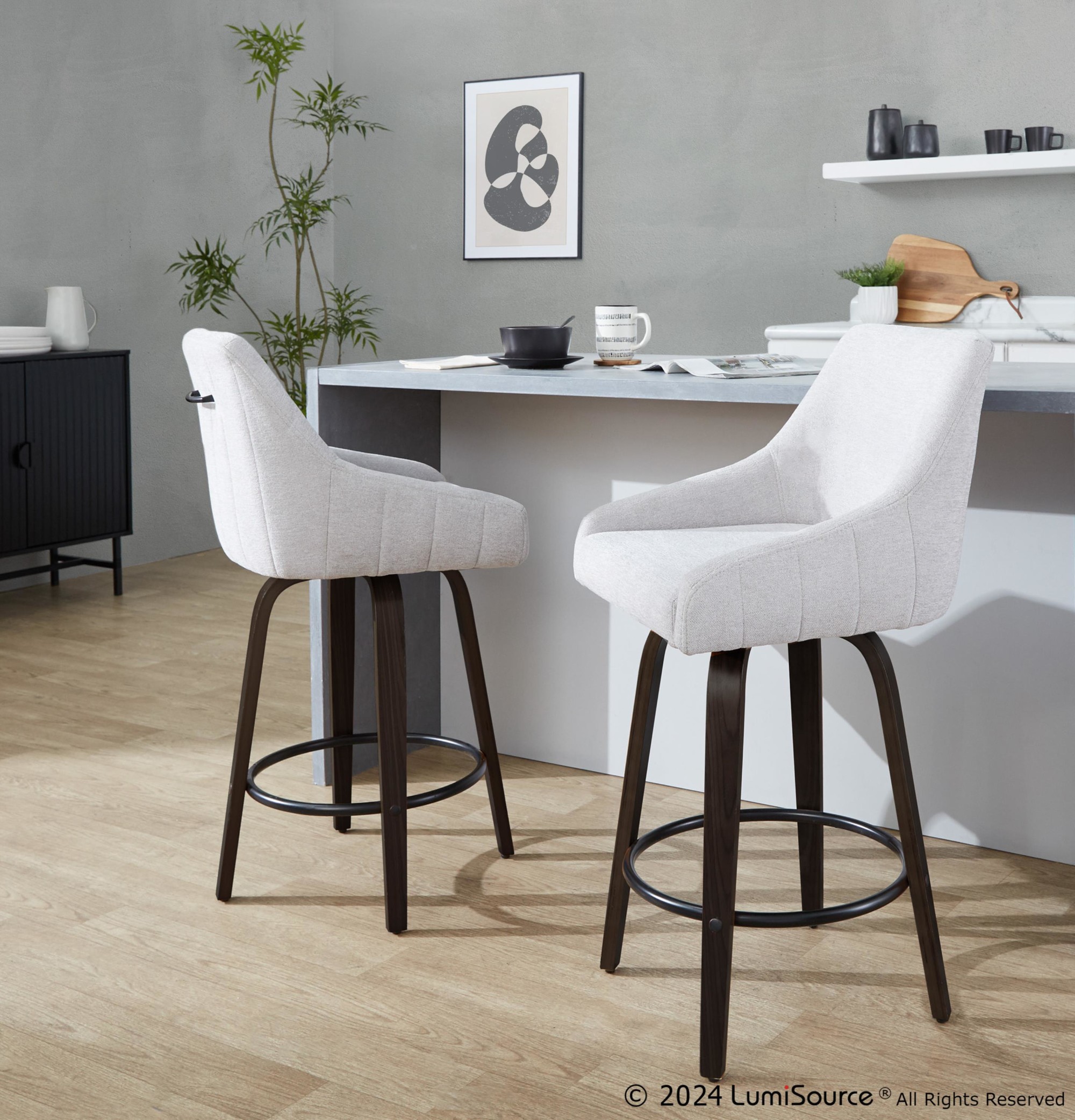 Hannah 26 Walnut and Grey Swivel Counter Stools (Set of 2) 2 Hannah 26 Walnut and Grey Swivel Counter Stools (Set of 2) - Image 2