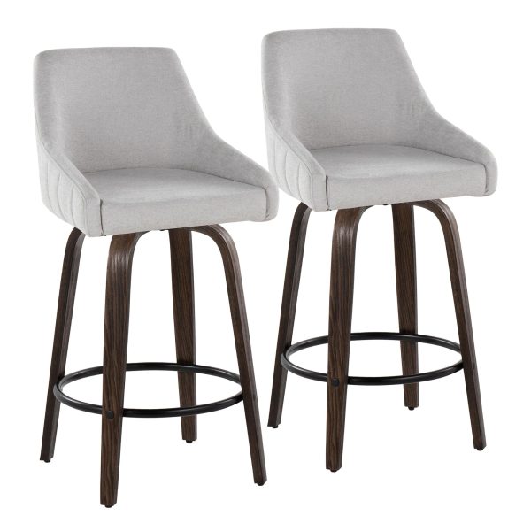 Hannah 26 Walnut and Grey Swivel Counter Stools Set of 2 2
