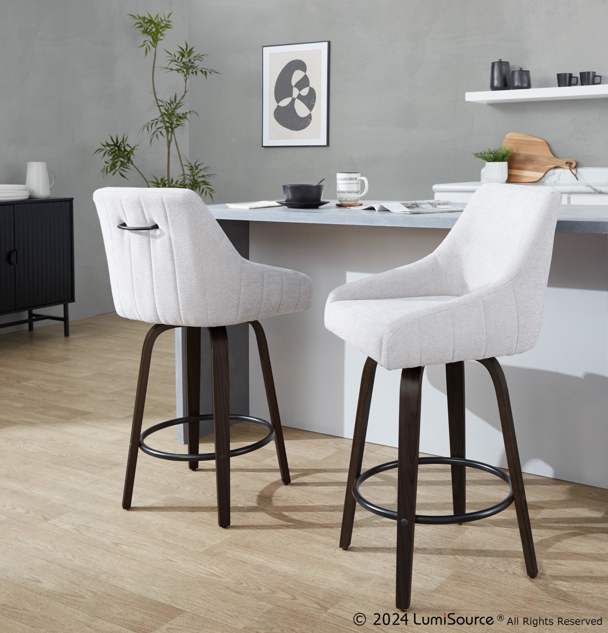Hannah 26 Walnut and Grey Swivel Counter Stools (Set of 2) 1 Hannah 26 Walnut and Grey Swivel Counter Stools (Set of 2)