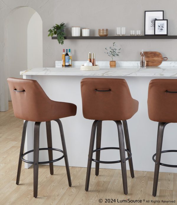Hannah 30 Camel Faux Leather Swivel Barstools Set of 2 1