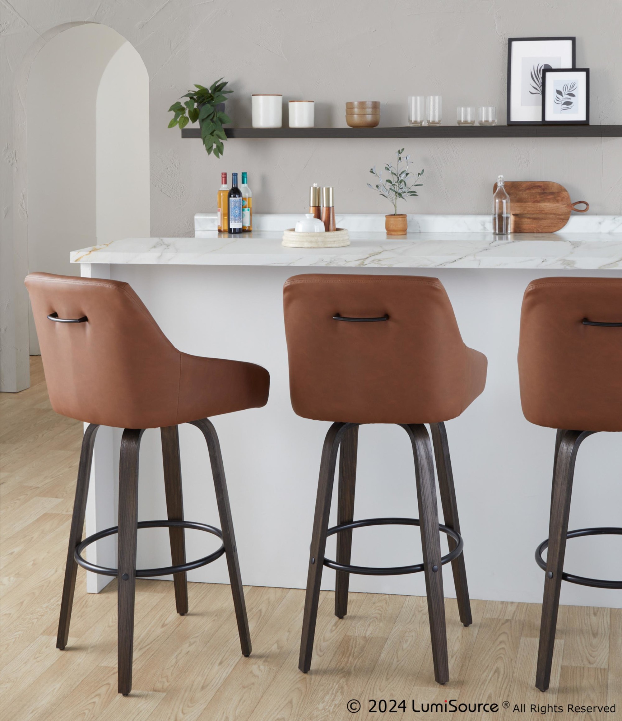 Hannah 30" Camel Faux Leather Swivel Barstools (Set of 2) 2 Hannah 30" Camel Faux Leather Swivel Barstools (Set of 2) - Image 2