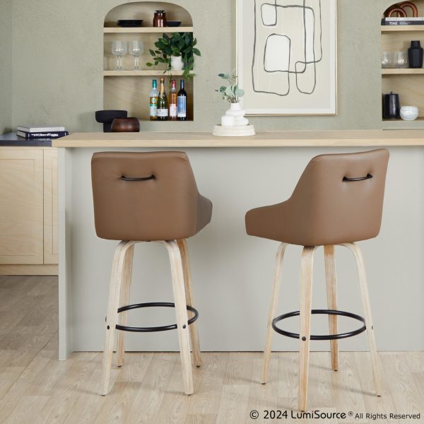 Hannah 30 Inch Brown Faux Leather Transitional Swivel Barstools Set of 2 1