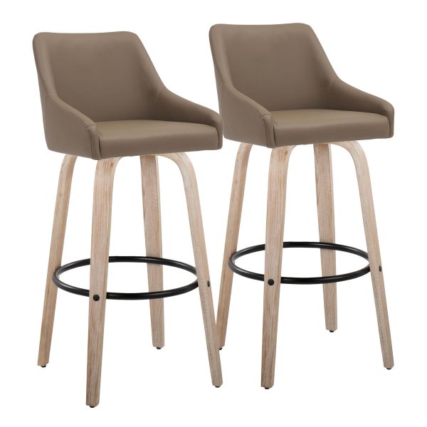 Hannah 30 Inch Brown Faux Leather Transitional Swivel Barstools Set of 2 2
