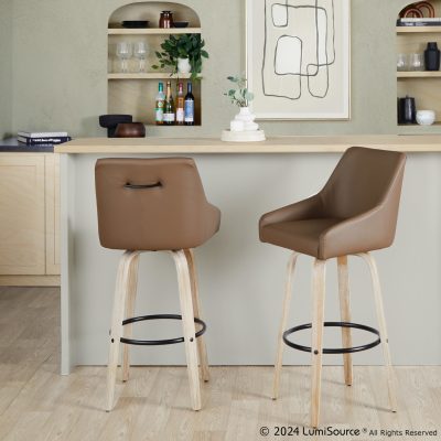 Hannah 30-Inch Brown Faux Leather Transitional Swivel Barstools (Set of 2)