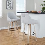 Hannah 30-Inch Transitional Whitewashed Wood and Grey Swivel Barstools (Set of 2)