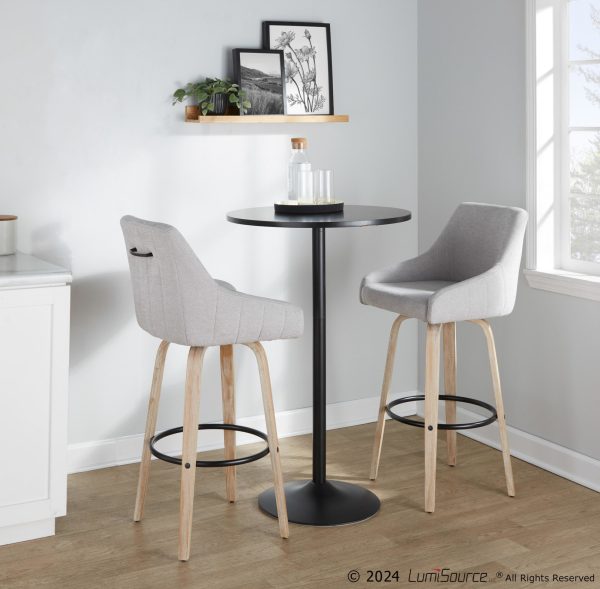 Hannah 30 Inch Transitional Whitewashed Wood and Grey Swivel Barstools Set of 2 2