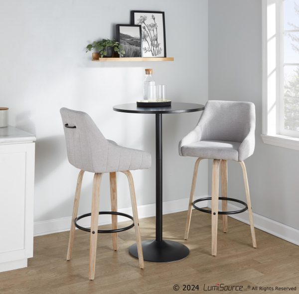 Hannah 30 Inch Transitional Whitewashed Wood and Grey Swivel Barstools Set of 2 3