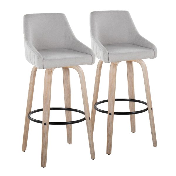 Hannah 30 Inch Transitional Whitewashed Wood and Grey Swivel Barstools Set of 2 4