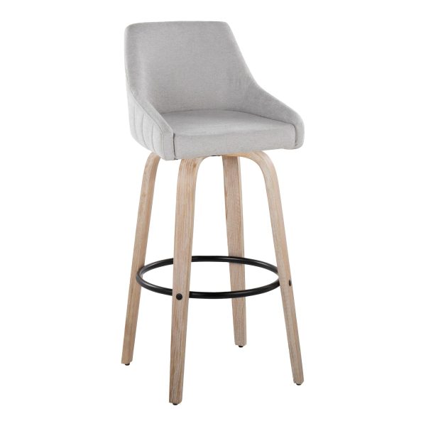 Hannah 30 Inch Transitional Whitewashed Wood and Grey Swivel Barstools Set of 2 5