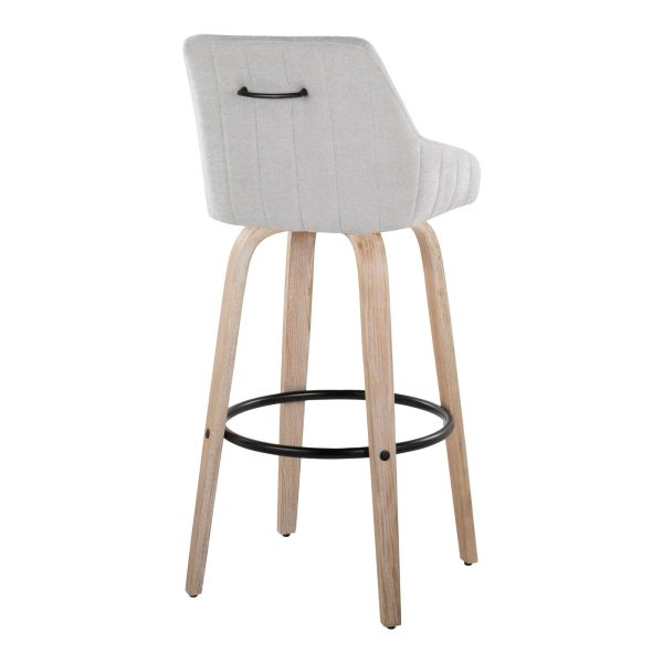 Hannah 30 Inch Transitional Whitewashed Wood and Grey Swivel Barstools Set of 2 7
