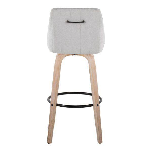 Hannah 30 Inch Transitional Whitewashed Wood and Grey Swivel Barstools Set of 2 8