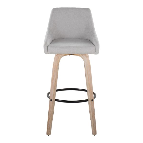 Hannah 30 Inch Transitional Whitewashed Wood and Grey Swivel Barstools Set of 2 9