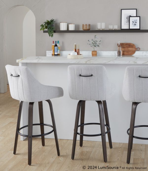Hannah 30 Inch Walnut Glazed Wood Grey Fabric Barstools Set of 2 1