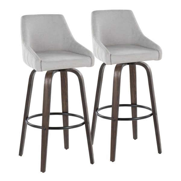 Hannah 30 Inch Walnut Glazed Wood Grey Fabric Barstools Set of 2 2
