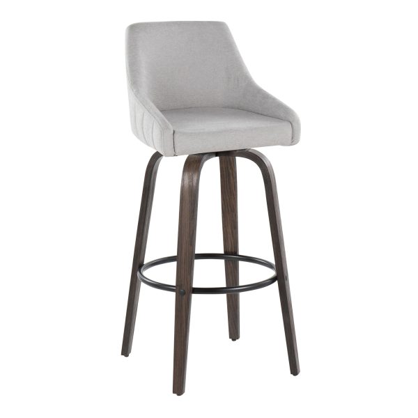 Hannah 30 Inch Walnut Glazed Wood Grey Fabric Barstools Set of 2 3