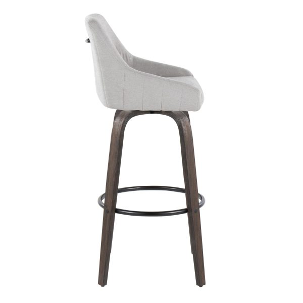 Hannah 30 Inch Walnut Glazed Wood Grey Fabric Barstools Set of 2 4