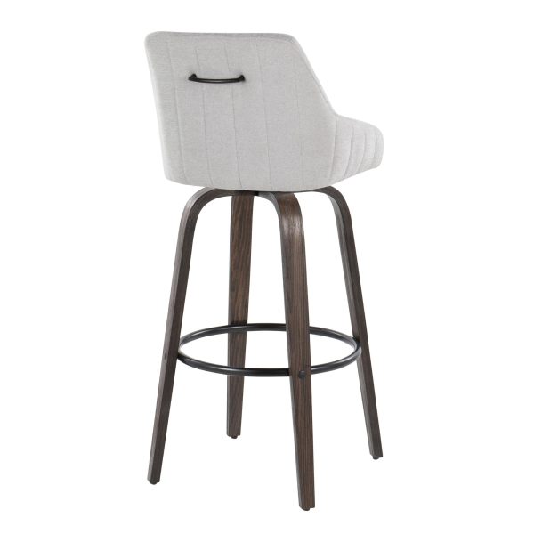Hannah 30 Inch Walnut Glazed Wood Grey Fabric Barstools Set of 2 5
