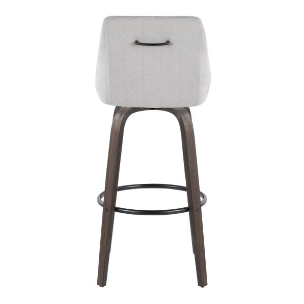 Hannah 30 Inch Walnut Glazed Wood Grey Fabric Barstools Set of 2 6