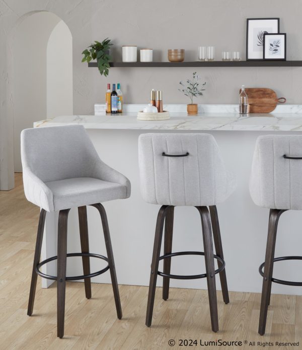 Hannah 30 Inch Walnut Glazed Wood Grey Fabric Barstools Set of 2