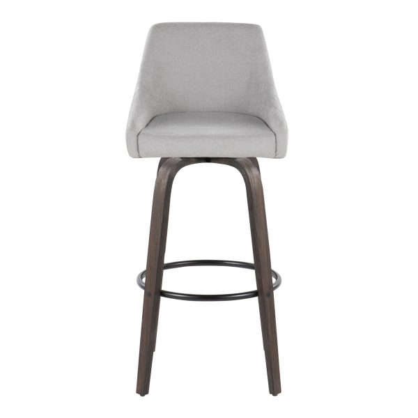 Hannah 30 Inch Walnut Glazed Wood Grey Fabric Barstools Set of 2 7