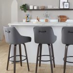 Hannah 30" Swivel Glazed Wood Barstools Grey Leather (Set of 2)