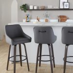 Hannah 30" Swivel Glazed Wood Barstools Grey Leather (Set of 2)