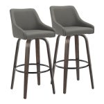 Hannah 30" Swivel Glazed Wood Barstools Grey Leather (Set of 2)