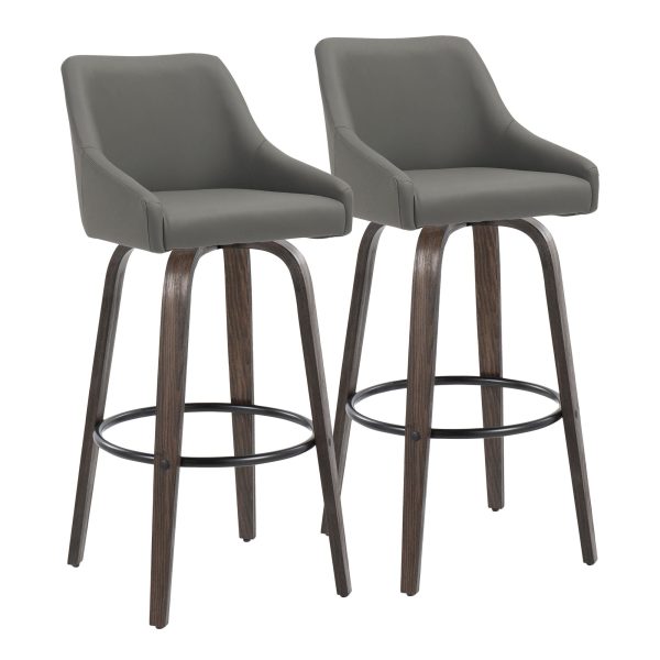 Hannah 30 Swivel Glazed Wood Barstools Grey Leather Set of 2 2