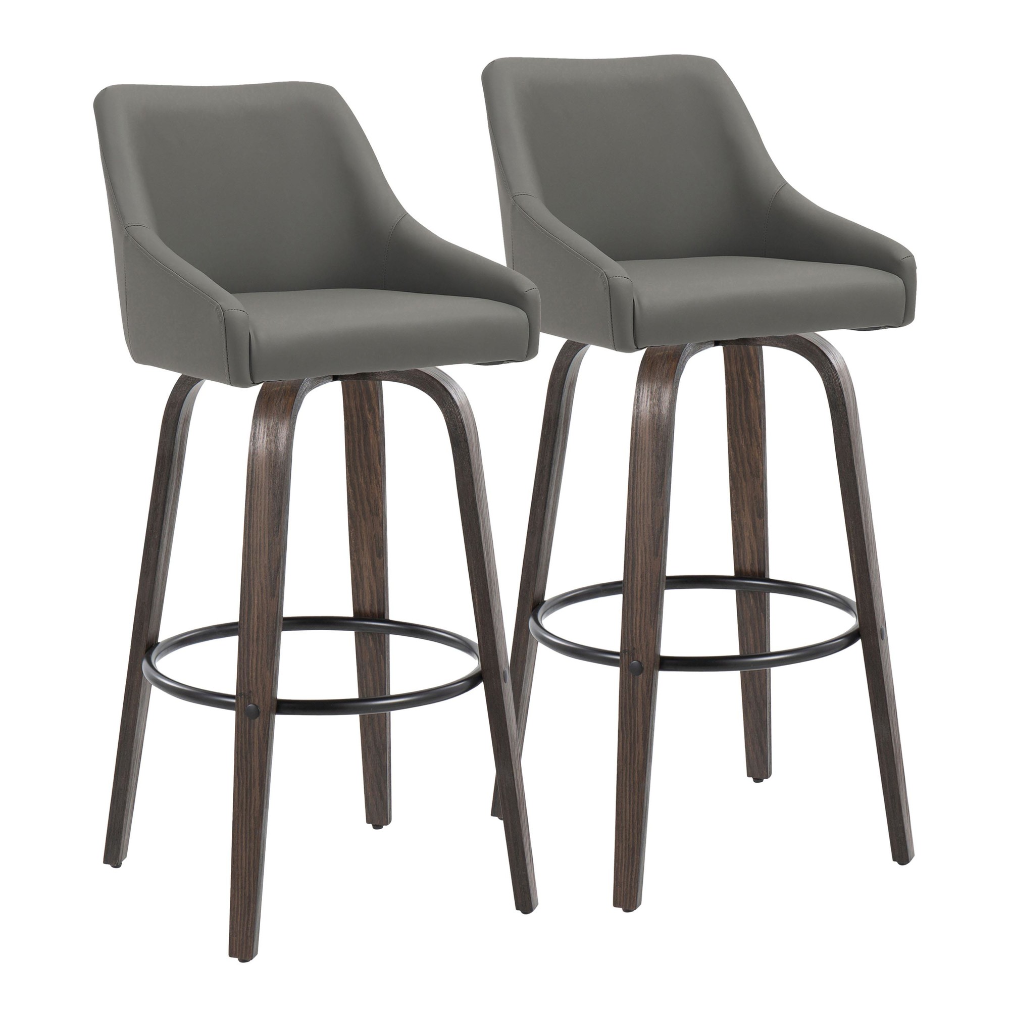 Hannah 30" Swivel Glazed Wood Barstools Grey Leather (Set of 2) 3 Hannah 30" Swivel Glazed Wood Barstools Grey Leather (Set of 2) - Image 3