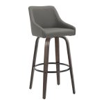 Hannah 30" Swivel Glazed Wood Barstools Grey Leather (Set of 2)