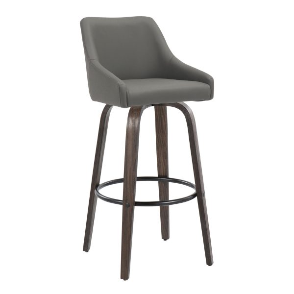 Hannah 30 Swivel Glazed Wood Barstools Grey Leather Set of 2 3