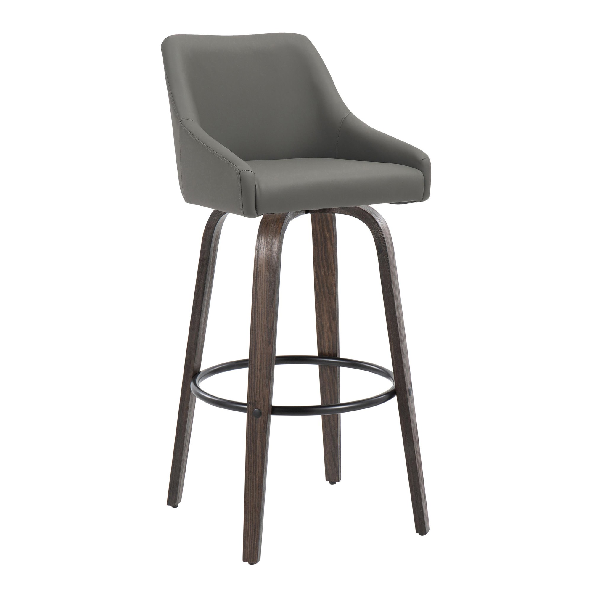 Hannah 30" Swivel Glazed Wood Barstools Grey Leather (Set of 2) 4 Hannah 30" Swivel Glazed Wood Barstools Grey Leather (Set of 2) - Image 4