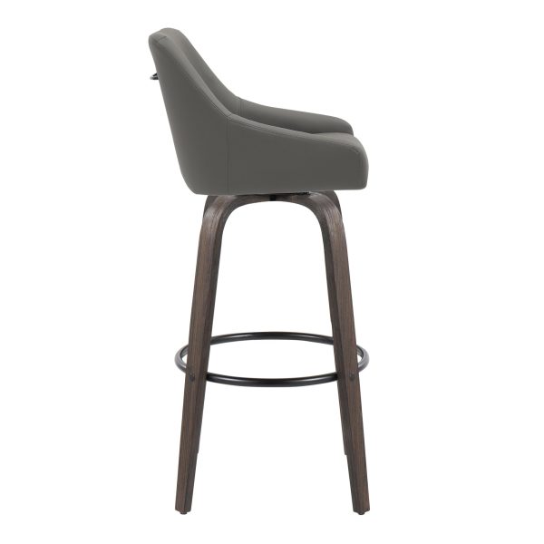 Hannah 30 Swivel Glazed Wood Barstools Grey Leather Set of 2 4