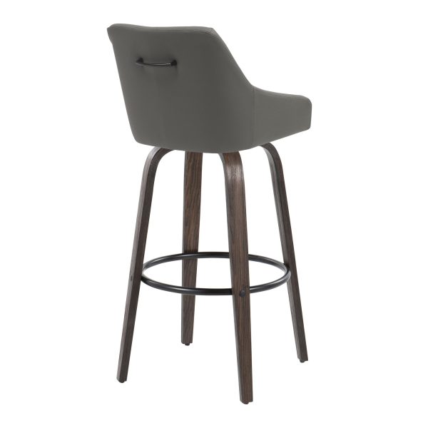 Hannah 30 Swivel Glazed Wood Barstools Grey Leather Set of 2 5