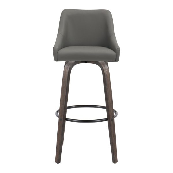 Hannah 30 Swivel Glazed Wood Barstools Grey Leather Set of 2 7