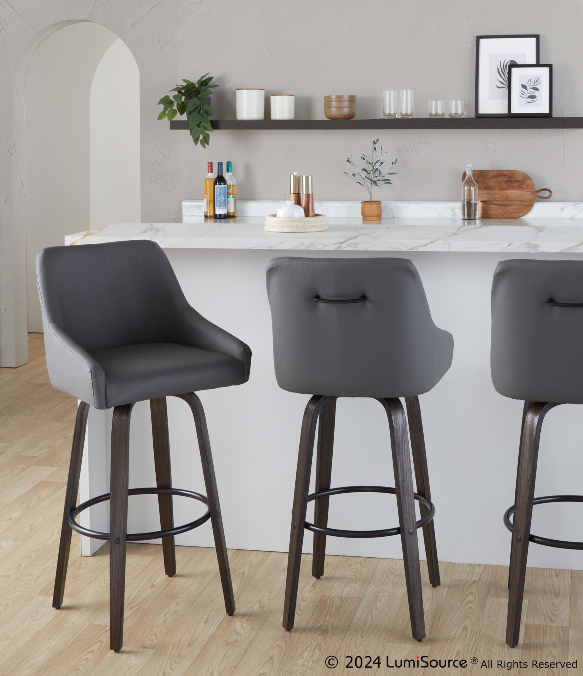 Hannah 30" Swivel Glazed Wood Barstools Grey Leather (Set of 2) 1 Hannah 30" Swivel Glazed Wood Barstools Grey Leather (Set of 2)