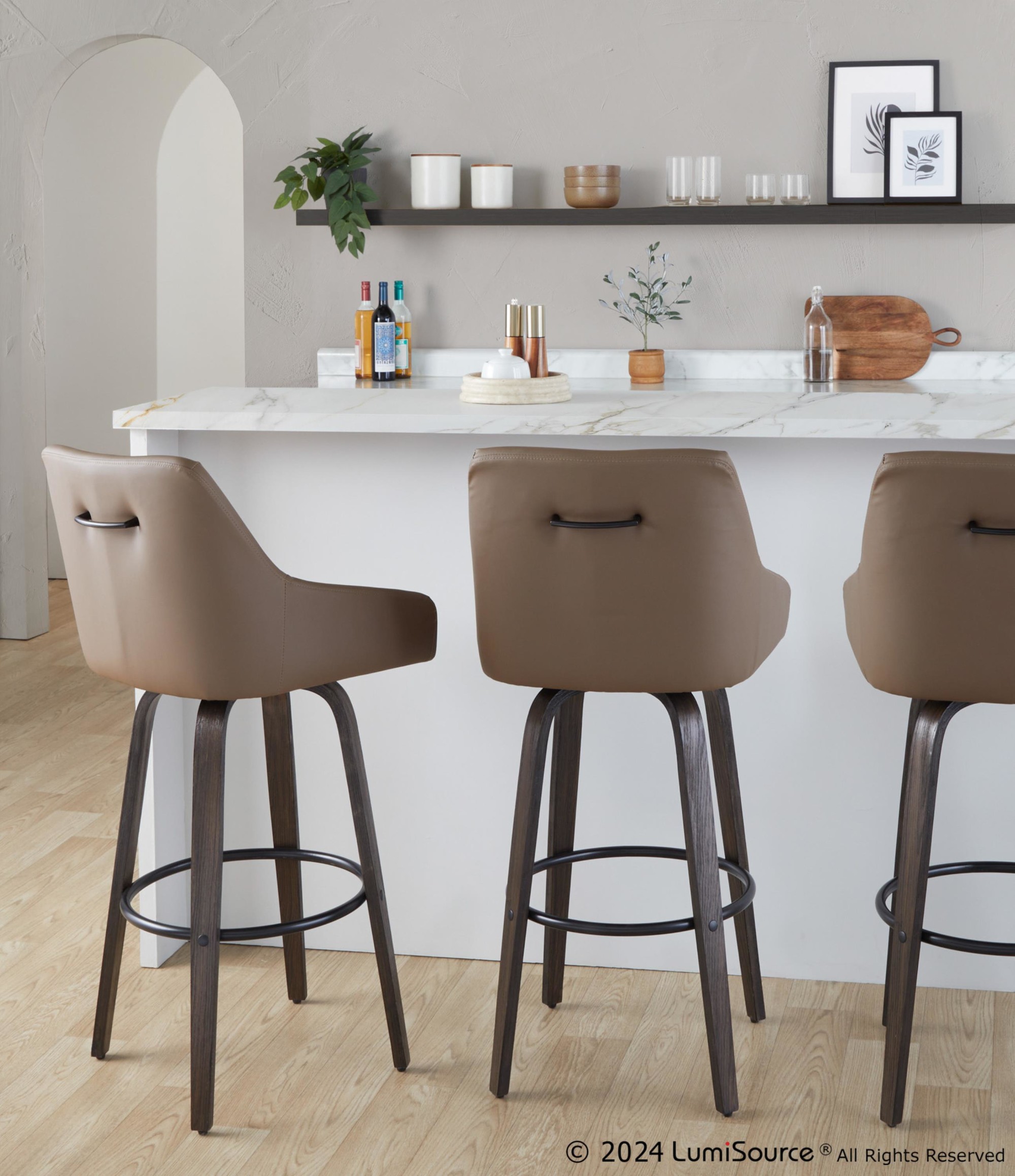 Hannah 30" Transitional Walnut and Brown Swivel Barstools (Set of 2) 2 Hannah 30" Transitional Walnut and Brown Swivel Barstools (Set of 2) - Image 2