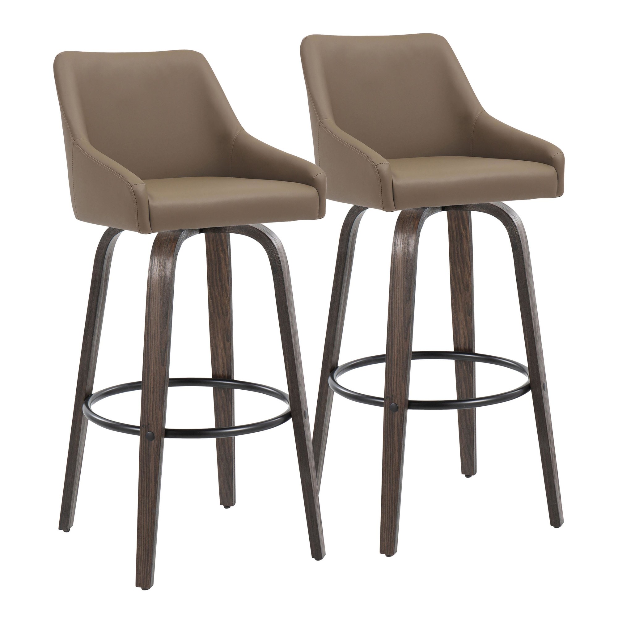 Hannah 30" Transitional Walnut and Brown Swivel Barstools (Set of 2) 3 Hannah 30" Transitional Walnut and Brown Swivel Barstools (Set of 2) - Image 3