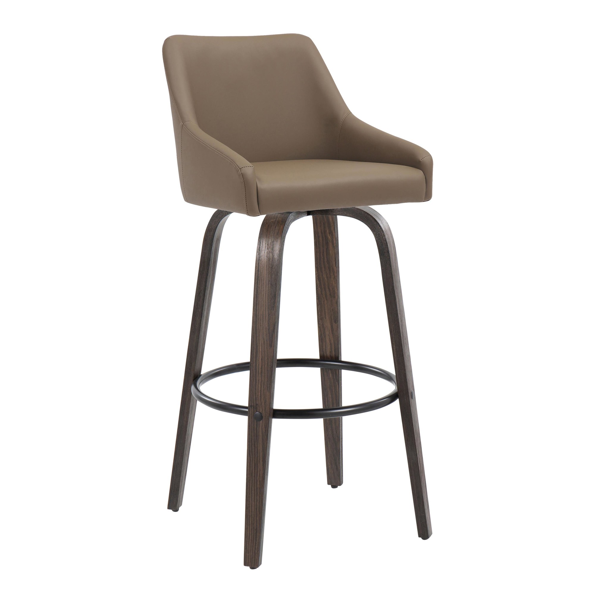 Hannah 30" Transitional Walnut and Brown Swivel Barstools (Set of 2) 4 Hannah 30" Transitional Walnut and Brown Swivel Barstools (Set of 2) - Image 4