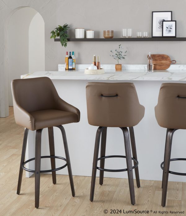 Hannah 30 Transitional Walnut and Brown Swivel Barstools Set of 2