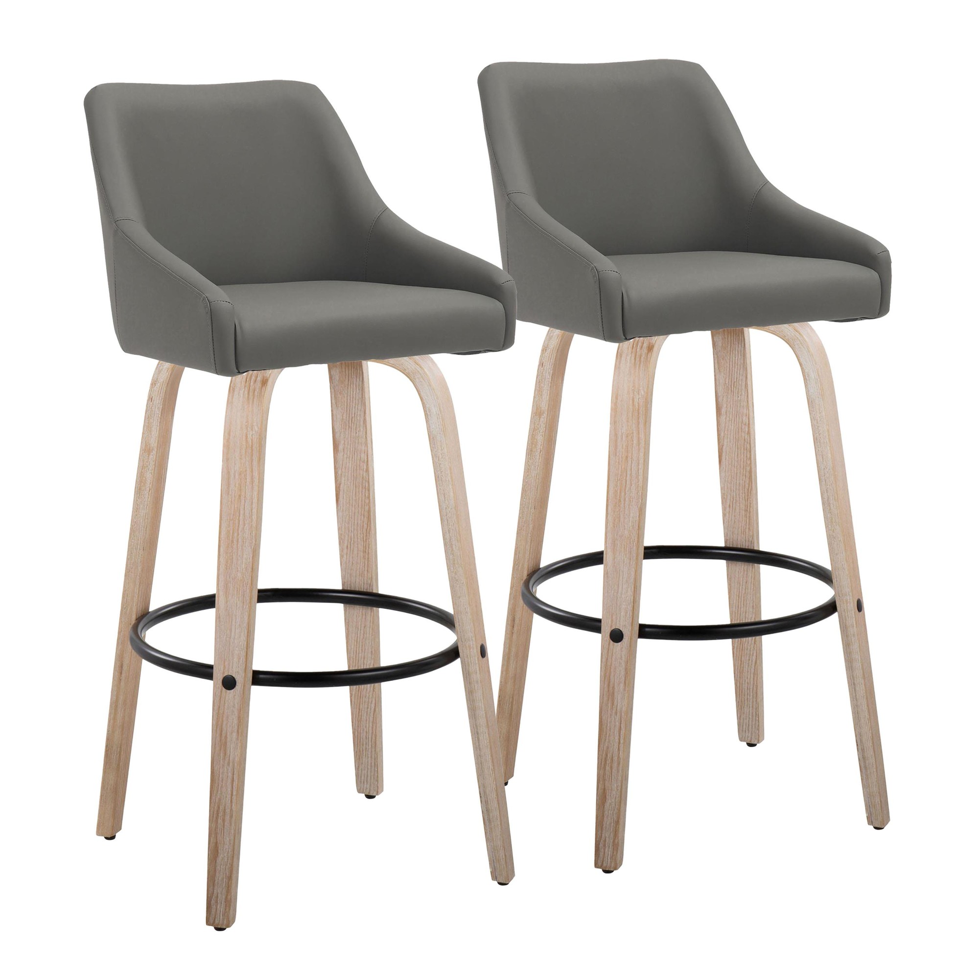 Hannah 30 Whitewashed Wood Grey Faux Leather Swivel Barstool (Set of 2) 3 Hannah 30 Whitewashed Wood Grey Faux Leather Swivel Barstool (Set of 2) - Image 3