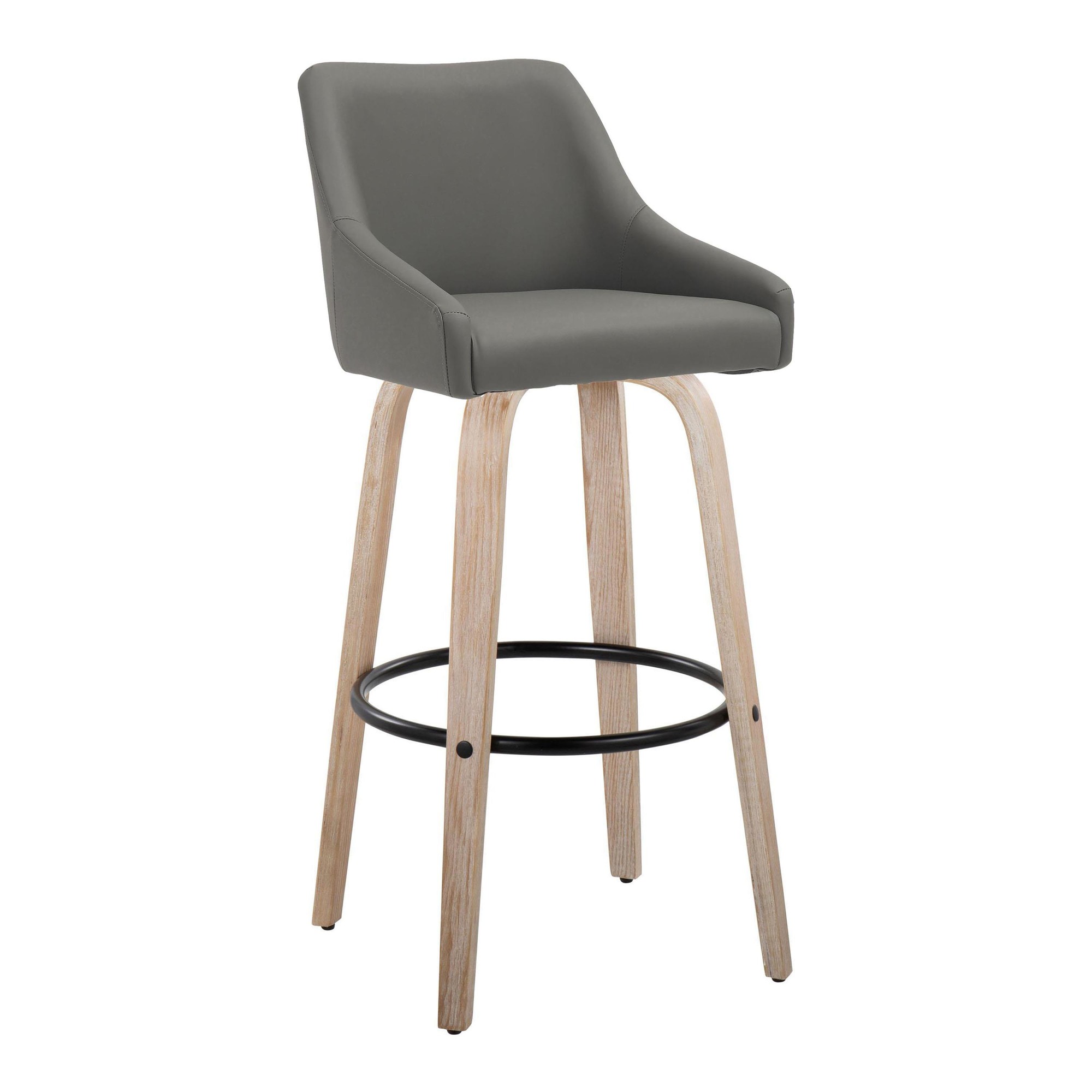 Hannah 30 Whitewashed Wood Grey Faux Leather Swivel Barstool (Set of 2) 4 Hannah 30 Whitewashed Wood Grey Faux Leather Swivel Barstool (Set of 2) - Image 4