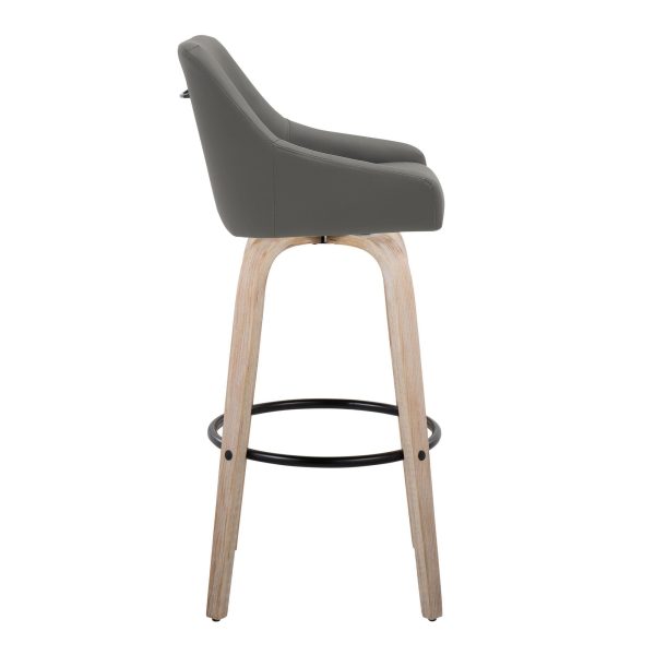 Hannah 30 Whitewashed Wood Grey Faux Leather Swivel Barstool Set of 2 4